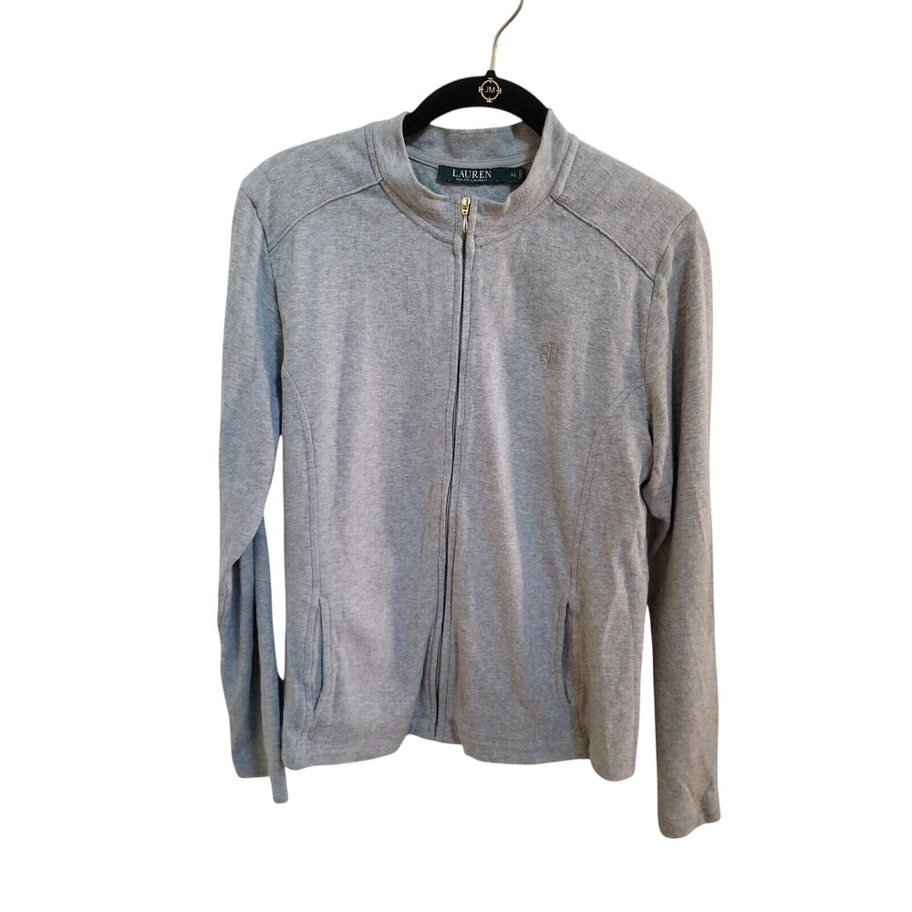 Lauren Ralph Lauren Women’s Gray Full Zip Sweater Jacket Front Pockets Size XL
